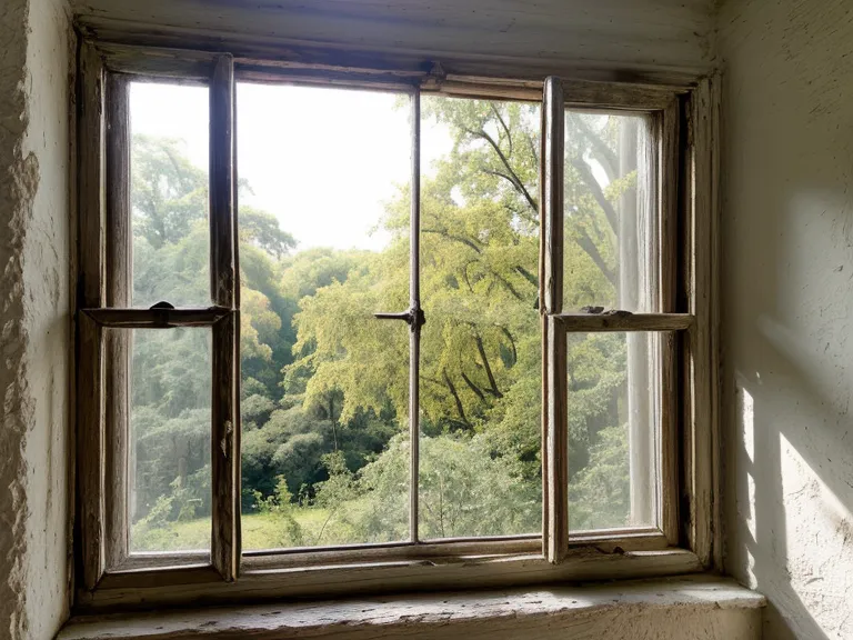 Blick aus einem Fenster in der Jägervorstadt auf die Bäume des Sanssouci Parks