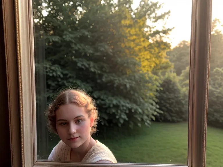 Blick aus dem Fenster auf den Park Sanssouci bei Sonnenuntergang.