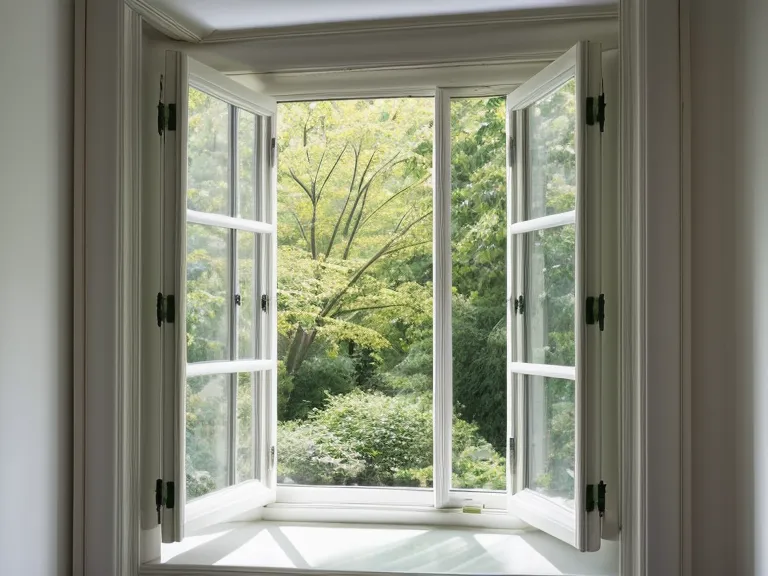 Blick aus einem Fenster in Potsdam auf den Sanssouci-Park mit Büchern auf der Fensterbank.