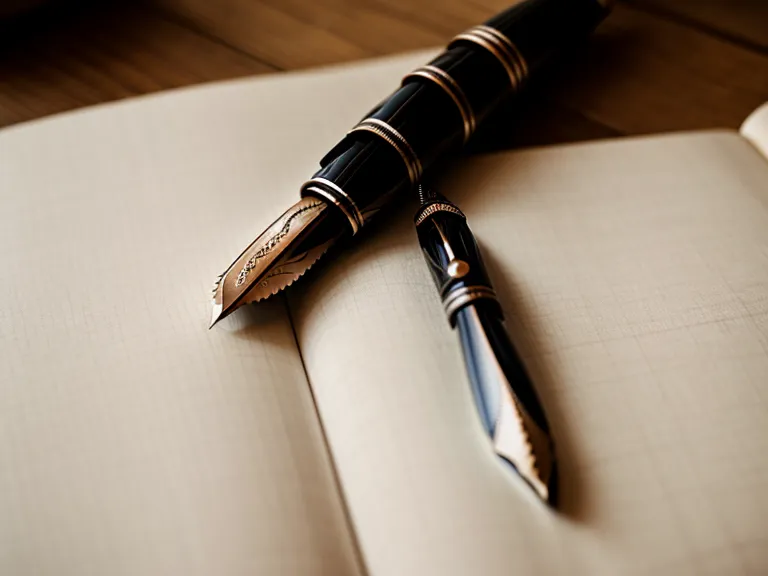 Ein Füllfederhalter auf einem Leinenheft mit handschriftlichen Notizen.